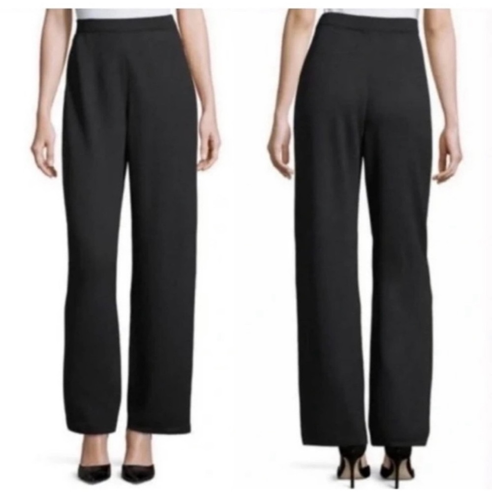 ST. JOHN Knit Basics Collection Pants Elasticated Waist Straight Leg Black Sz 2